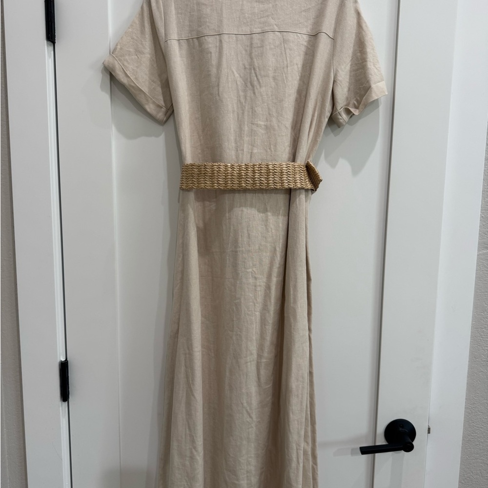 Zara Elegant Beige Button-Down Linen Dress - Picture 3 of 4